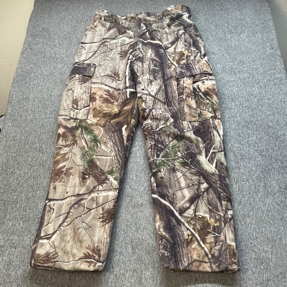 Cabelas Mens Realtree Camo Fleece Cargo Hunting Pants 34 Reg Brown Green